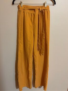 Ambience Apparel Women's Wide-Leg Tie-Waist Pants in Golden Mustard